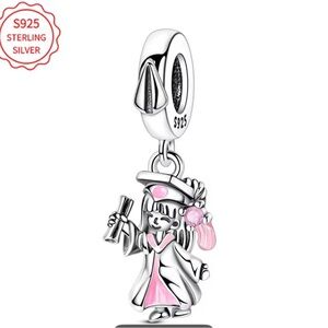 Sterling Silver Graduation Charm with Pink Accents